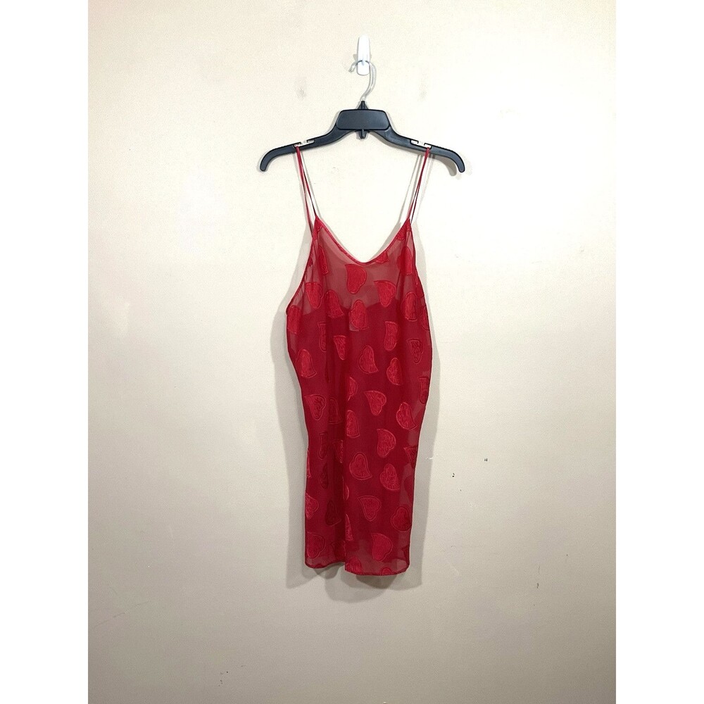 VTG Womens Sheer Hearts Mini Slip Dress M Red 90s Party Valentines Whimsygoth